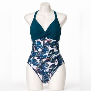 Women's Teal & Tropical Leaf One-Piece Swimsuit